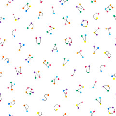 Creative seamless minimalistic pattern with colorful symbols and dots. Repeatable white alphabet background