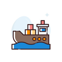 Cargo Ship Vector Icon Filled Outline  style illustration.