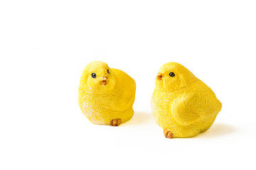 figurine little chickens isolated on a white background.