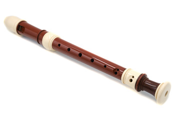 Brown flute recorder on a white isolated background