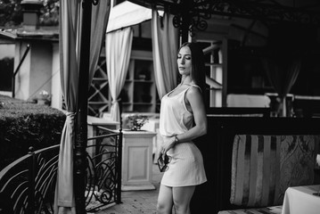 .Beautiful young girl posing while relaxing, business woman. Relaxation.