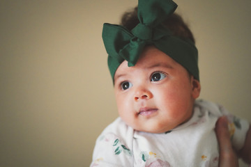 2 Months Old Baby Girl with green head scarf wrap