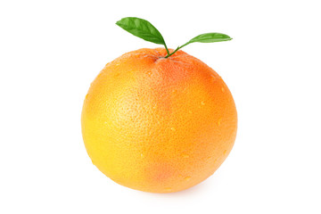 grapefruit with green leaf isolated on white background