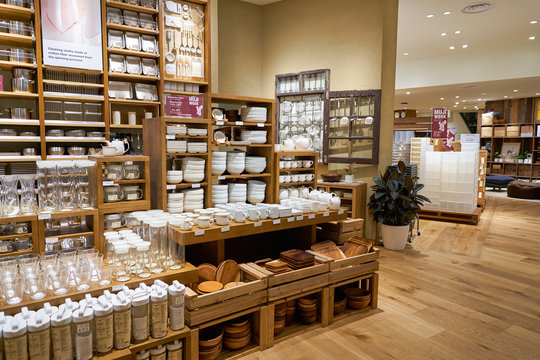 SINGAPORE - CIRCA APRIL, 2019: interior shot of Muji store in Jewel Changi Airport. Muji is a Japanese retail company which sells a wide variety of household and consumer goods.