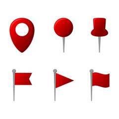 set of red map pointers icons. navigation pins isolated on white background. vector Illustration.