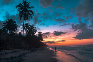 girl looking at the sea during the sunset