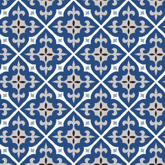 Hand drawn stars shaped Moroccan seamless pattern for Ramadan Kareem greeting cards, islamic backgrounds, fabric, web banners. Portuguese azulejos tile design. Decorative vector illustrations