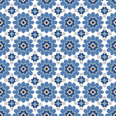 Hand drawn stars shaped Moroccan seamless pattern for Ramadan Kareem greeting cards, islamic backgrounds, fabric, web banners. Portuguese azulejos tile design. Decorative vector illustrations