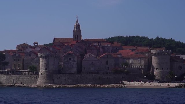 Summer vacation in Croatia. Korcula, a Croatian island in the Adriatic Sea. Day trip tour from Split. Vacation summer destination in Europe.