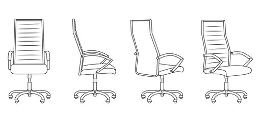 Set of office chair isolated on white background in different positions. Line graphics icon