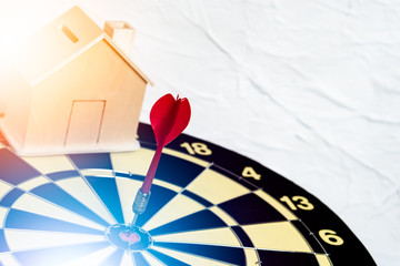 Background with symbol concept of business success achievement focus with red dart game aim and hit...