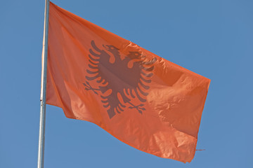 Albanian red flag flying in the wind