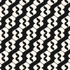Vector geometric seamless pattern with abstract curved shapes in diagonal array. Simple repeat black and white texture. Funky monochrome background. Mesh, grid, fabric. Stylish modern design element