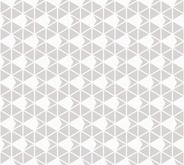 Triangles seamless pattern. Subtle vector abstract geometric texture with triangular grid, diamonds, rhombuses. Simple white and light gray graphic background. Modern repeat design for decor, covers