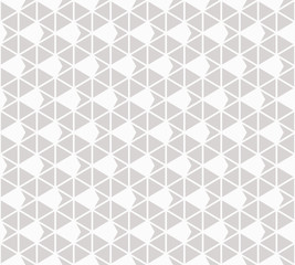 Triangles seamless pattern. Subtle vector abstract geometric texture with triangular grid, diamonds, rhombuses. Simple white and light gray graphic background. Modern repeat design for decor, covers