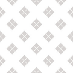 Subtiles geometrisches nahtloses Muster im orientalischen Stil. Abstrakter minimalistischer Hintergrund. Einfache grafische Verzierung. Weiße und hellgraue Textur mit Rautenformen, Rauten, Wiederholungsfliesen. Minimales Design