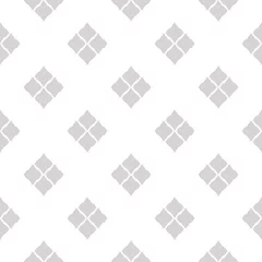 Behang Ruiten Subtiel geometrisch naadloos patroon in oosterse stijl. Abstracte minimalistische achtergrond. Eenvoudig grafisch ornament. Witte en lichtgrijze textuur met diamantvormen, ruiten, herhaaltegels. Minimaal ontwerp