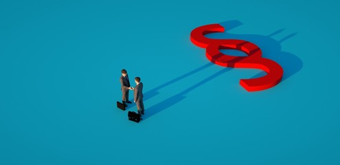 two buisnessmans shake hand with red paragraph sign