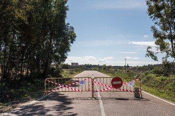Fototapeta na wymiar Road cut in La Codosera, Badajoz, Spain becuase of the COVID-19