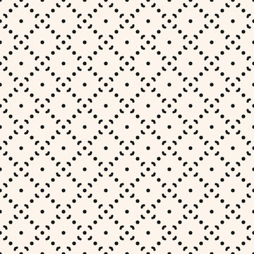 Simple minimalist vector seamless pattern. Abstract black and white geometric texture. Subtle minimal background with small floral shapes, diamonds, arrows, dots, grid. Repeat monochrome geo design