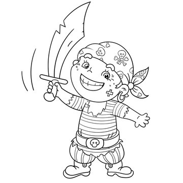 Coloring Page Outline Of Cartoon Pirate with saber. Coloring book for kids.