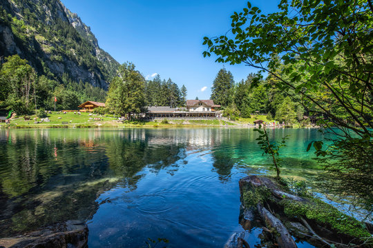 Blausee lake in the Kander valley near Kandergrund, Switzerland