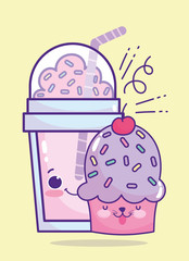 food cute milkshake and sweet cupcake fruit cartoon