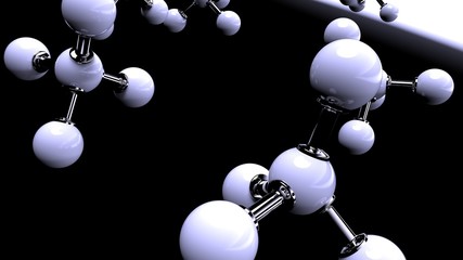 Molecular structure. White Atom under black-white background. 3D sketch design and illustration. 3D high quality rendering.