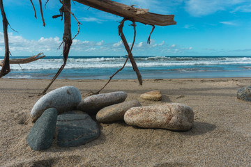 Mexican Beach with Rubble after a Hurricane.