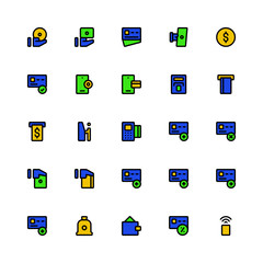 Set of Payment, wallet, debit, credit card filled style icon - vector