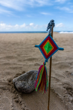 Mandala Eye of God Mexican Huichol Crafts in Sayulita beach.