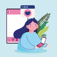 young woman with smartphone message love