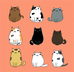 cute cats cartoon set vector