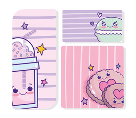 food cute frappe macaroon and cookies cartoon