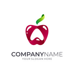 Apple letter A logo design, fresh fruits vector. Market shop, organic labels and farm product logo template