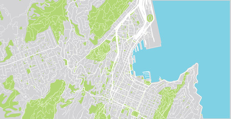 Urban vector city map of Wellington, New Zealand