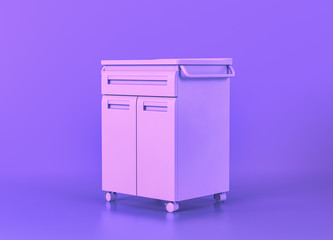 mobile cart, Medical equipment in flat monochrome purple room, 3d rendering