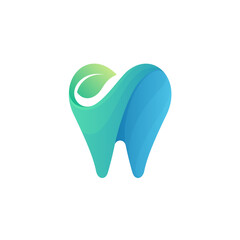 Dental logo design. Logo concept of a dental with green leaf, suitable for dental clinics, dentists and protective care.