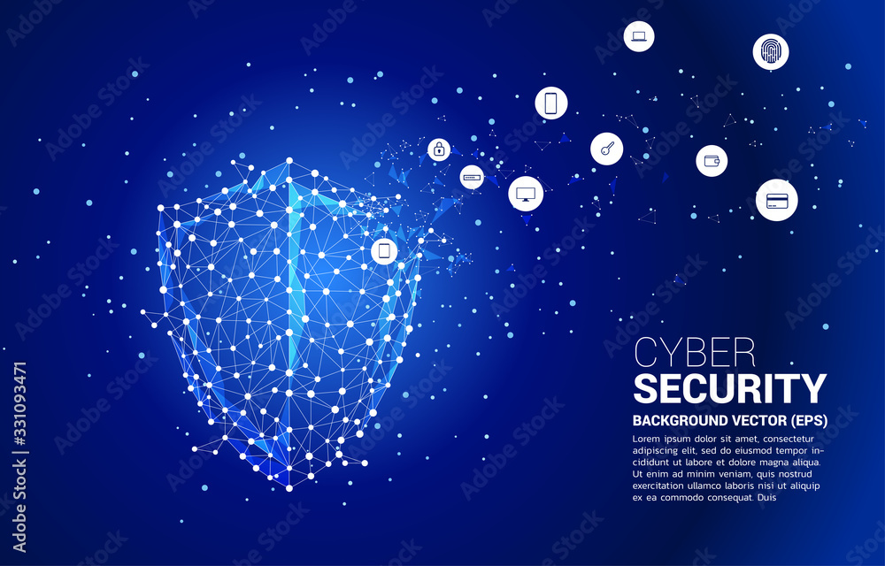 Poster protection shield icon from dot connect line polygon network. concept of guard security and safety