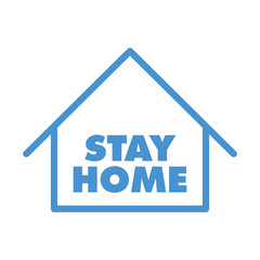 Stay home text with house icon. Self isolation campaign slogan. Pandemic virus protection.
