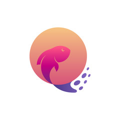 fish jump logo with sun background, fishing logo vector