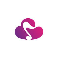 music cloud logo design, simple music note logo template