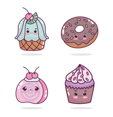 food cute dessert cupcakes fruit donut cartoon icons
