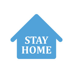 Stay home text with house icon. Self isolation campaign slogan. Pandemic virus protection.