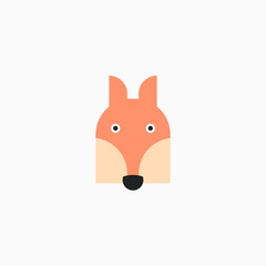 Vector Flat Fox's face isolated. Cartoon style illustration. Animal's head logo. Object for web, poster, banner, print design. Advertisement decoration element.