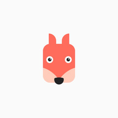 Fototapeta premium Vector Flat Fox's face isolated. Cartoon style illustration. Animal's head logo. Object for web, poster, banner, print design. Advertisement decoration element.
