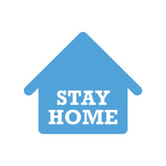 Obraz premium Stay home text with house icon. Self isolation campaign slogan. Pandemic virus protection.