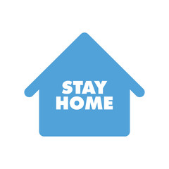 Stay home text with house icon. Self isolation campaign slogan. Pandemic virus protection.