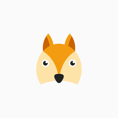 Vector Flat Fox's face isolated. Cartoon style illustration. Animal's head logo. Object for web, poster, banner, print design. Advertisement decoration element.