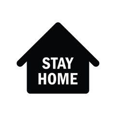 Obraz premium Stay home text with house icon. Self isolation campaign slogan. Pandemic virus protection.